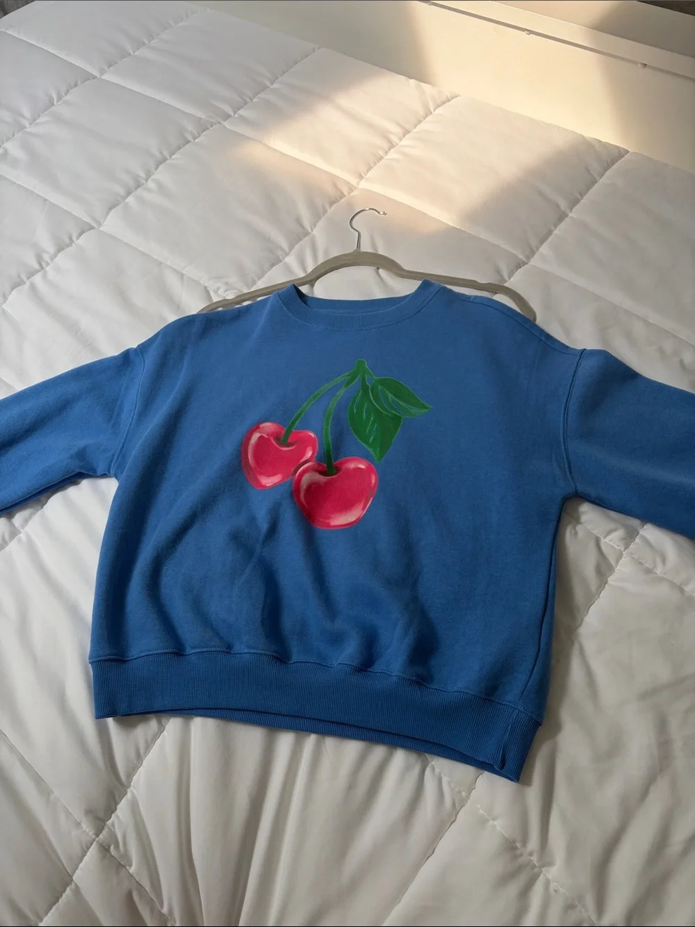 Old Navy Blue Sweatshirt with Red Cherry Graphic